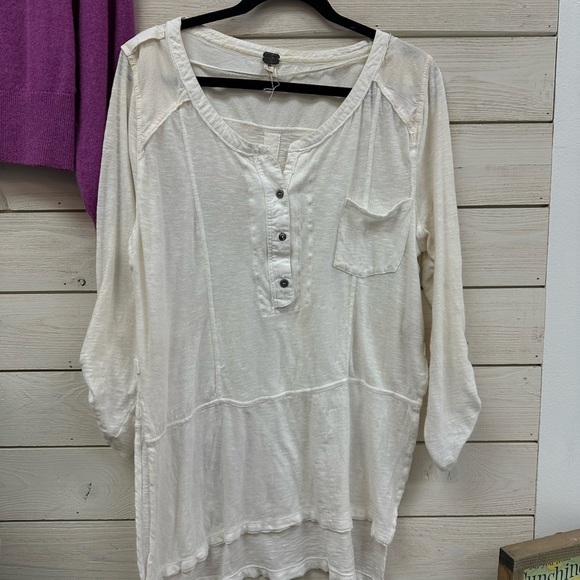 We The Free by Free People White Henley Tunic Top Size Small - Picture 4 of 7